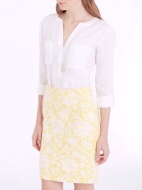 Ann Taylor Yellow Floral Pencil Skirt